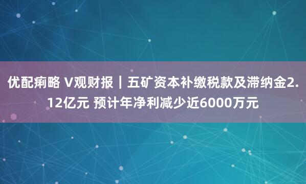 优配痢略 V观财报｜五矿资本补缴税款及滞纳金2.12亿元 预计年净利减少近6000万元