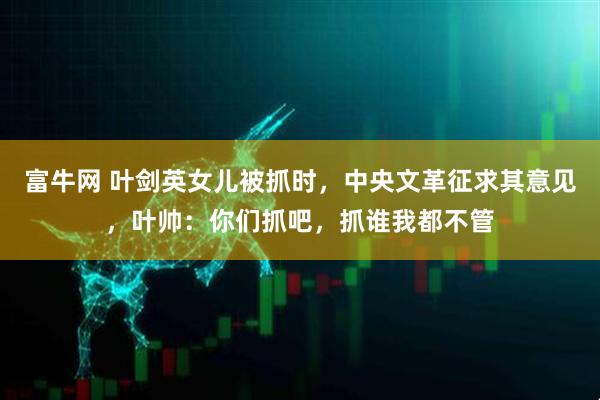 富牛网 叶剑英女儿被抓时，中央文革征求其意见，叶帅：你们抓吧，抓谁我都不管